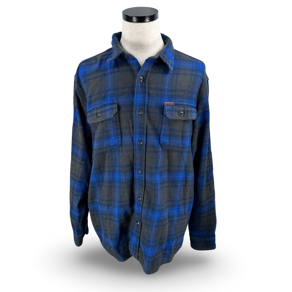 Orvis Mens XXL Flannel Shirt Blue Gray Plaid Long Sleeve Button Front Classic